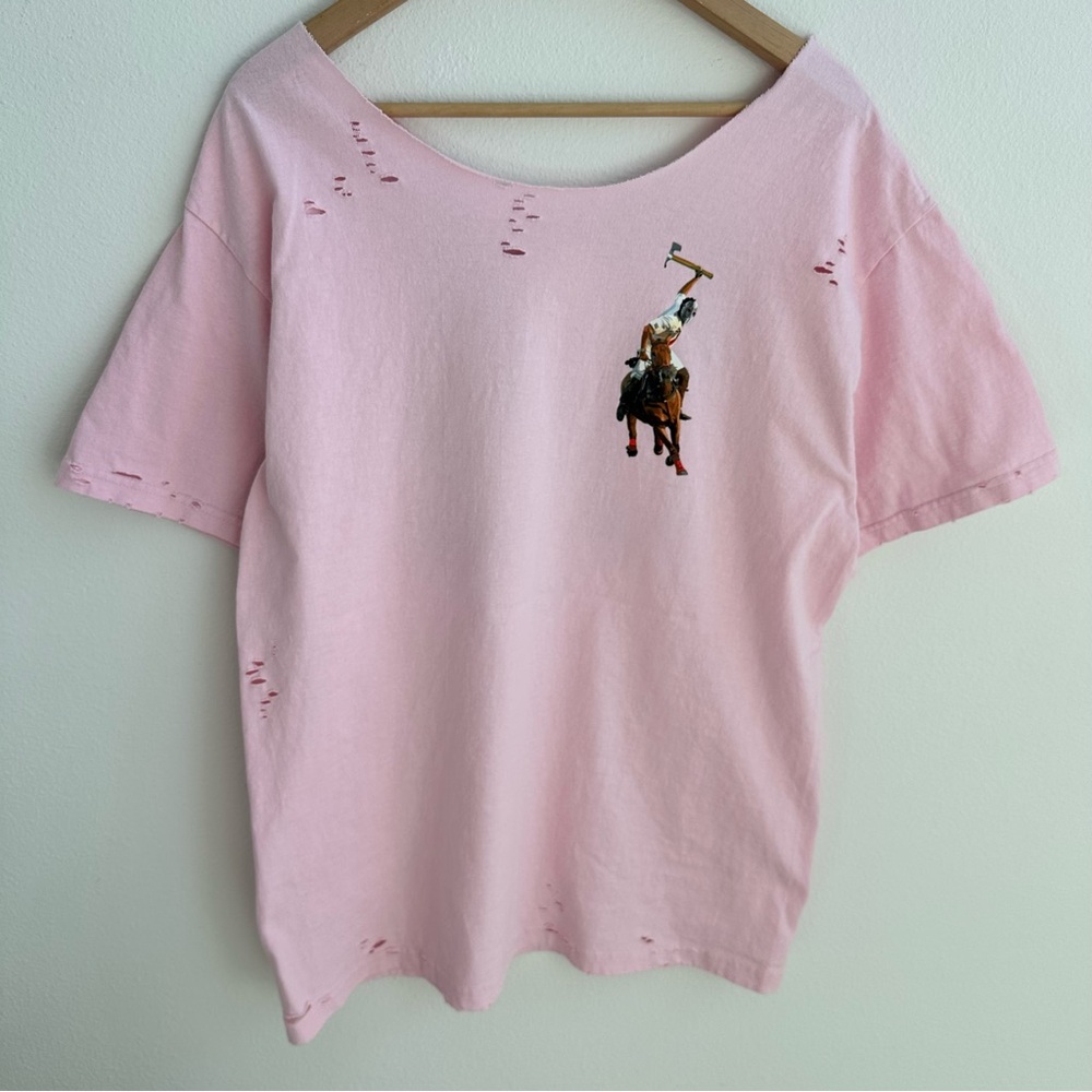 DGK Polo Player Pink Destroyed Off the Shoulder T-shirt